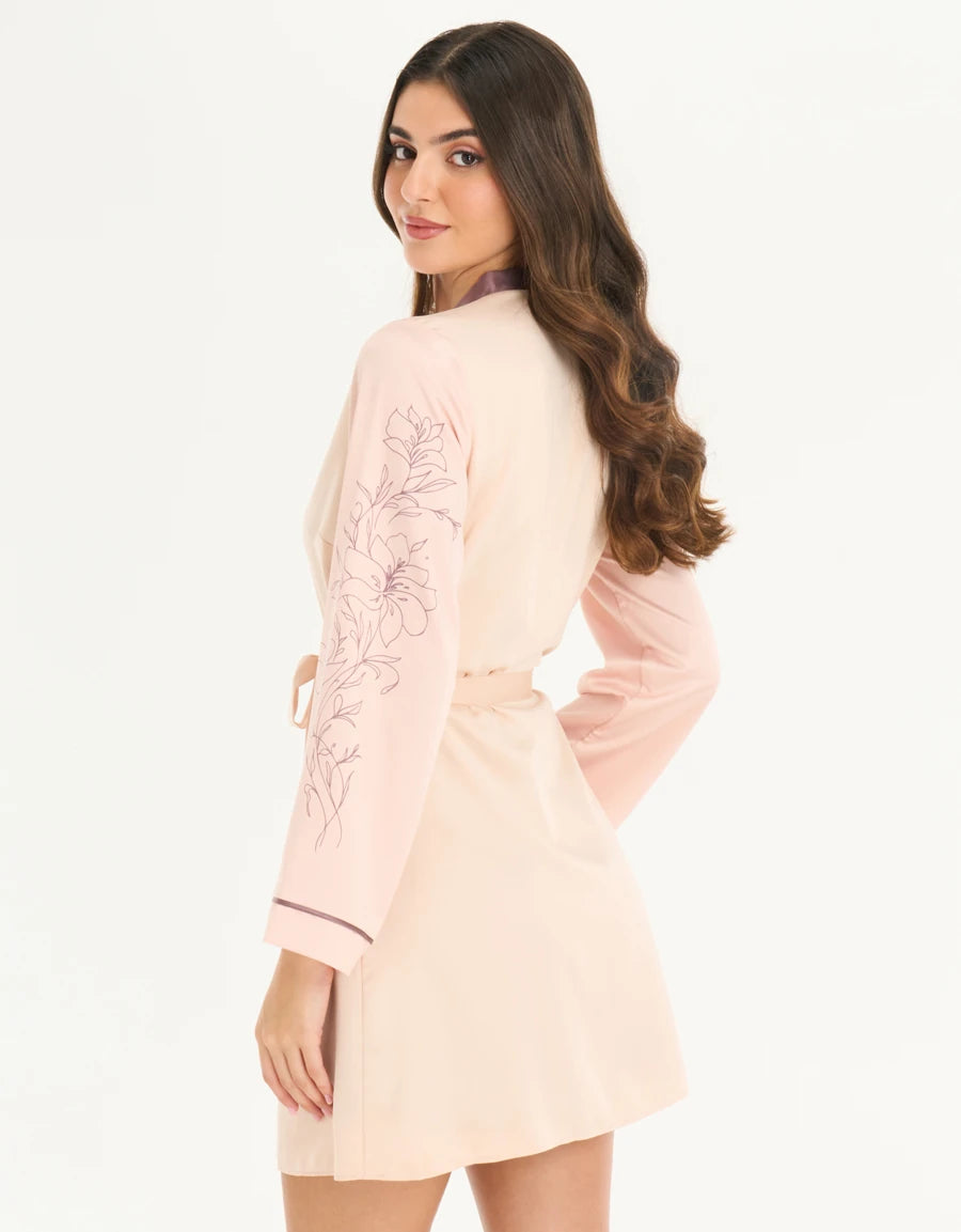 Floral Print Satin Short Dress Set