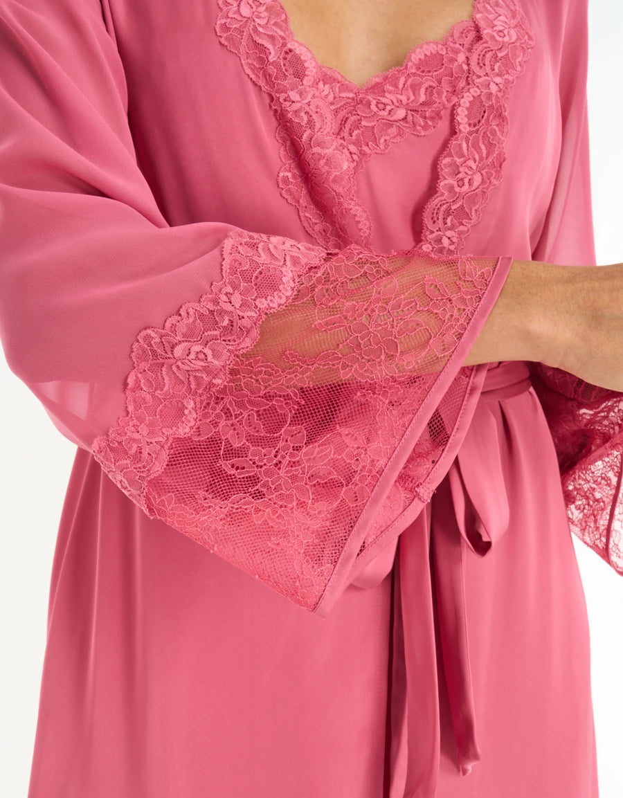 Lace-Trim Satin Long Robe