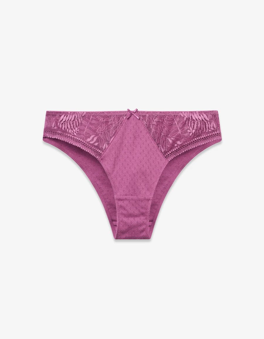 Lace-Trim Pointelle Cotton Brazilian Panty