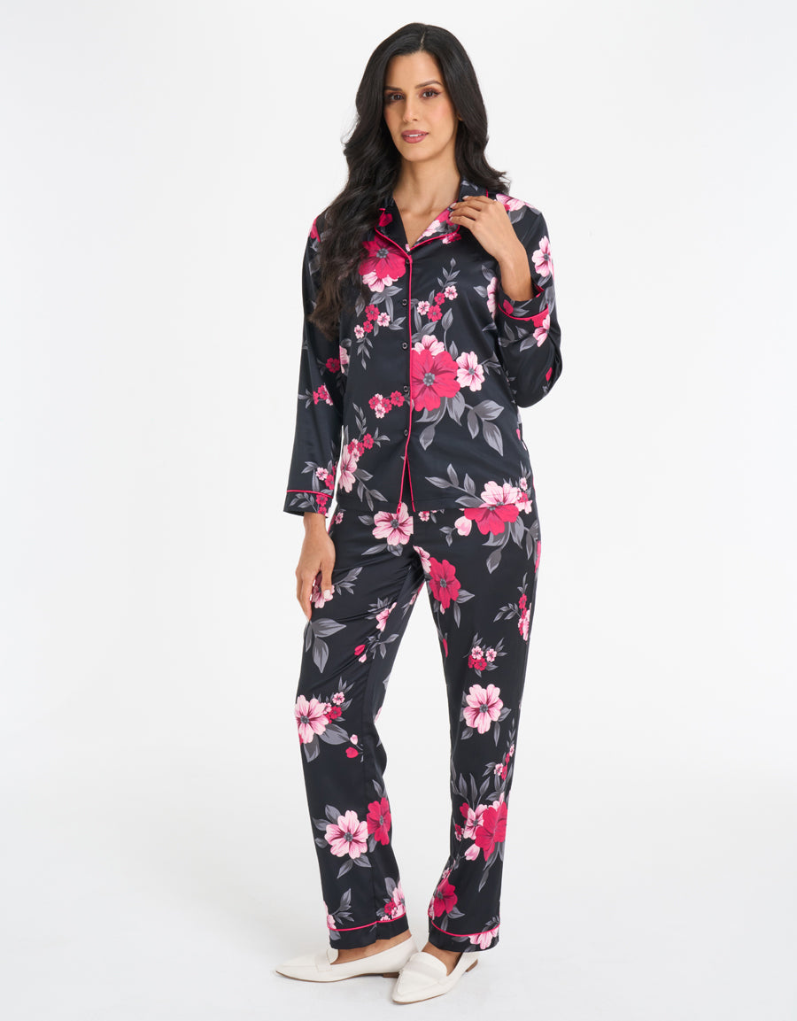 Floral Print Satin Pajama Set
