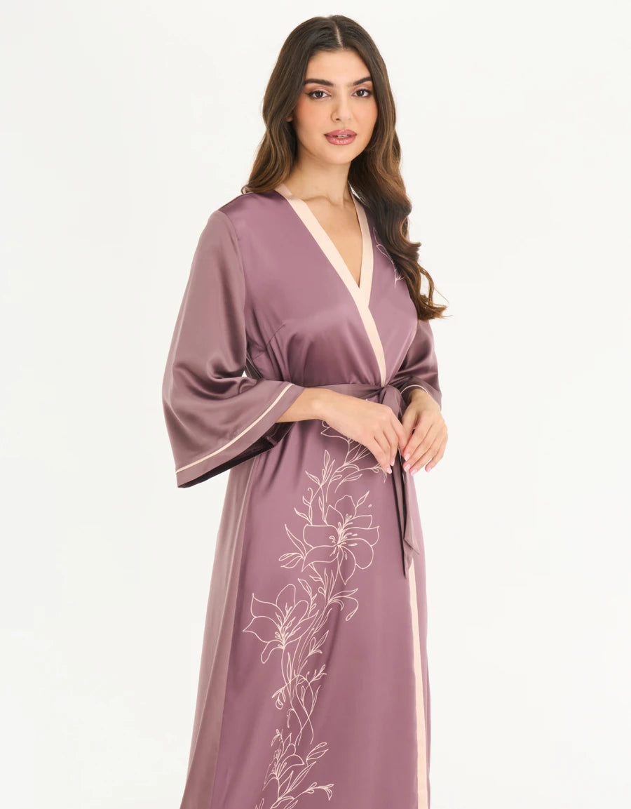 Floral Print Satin Long Robe