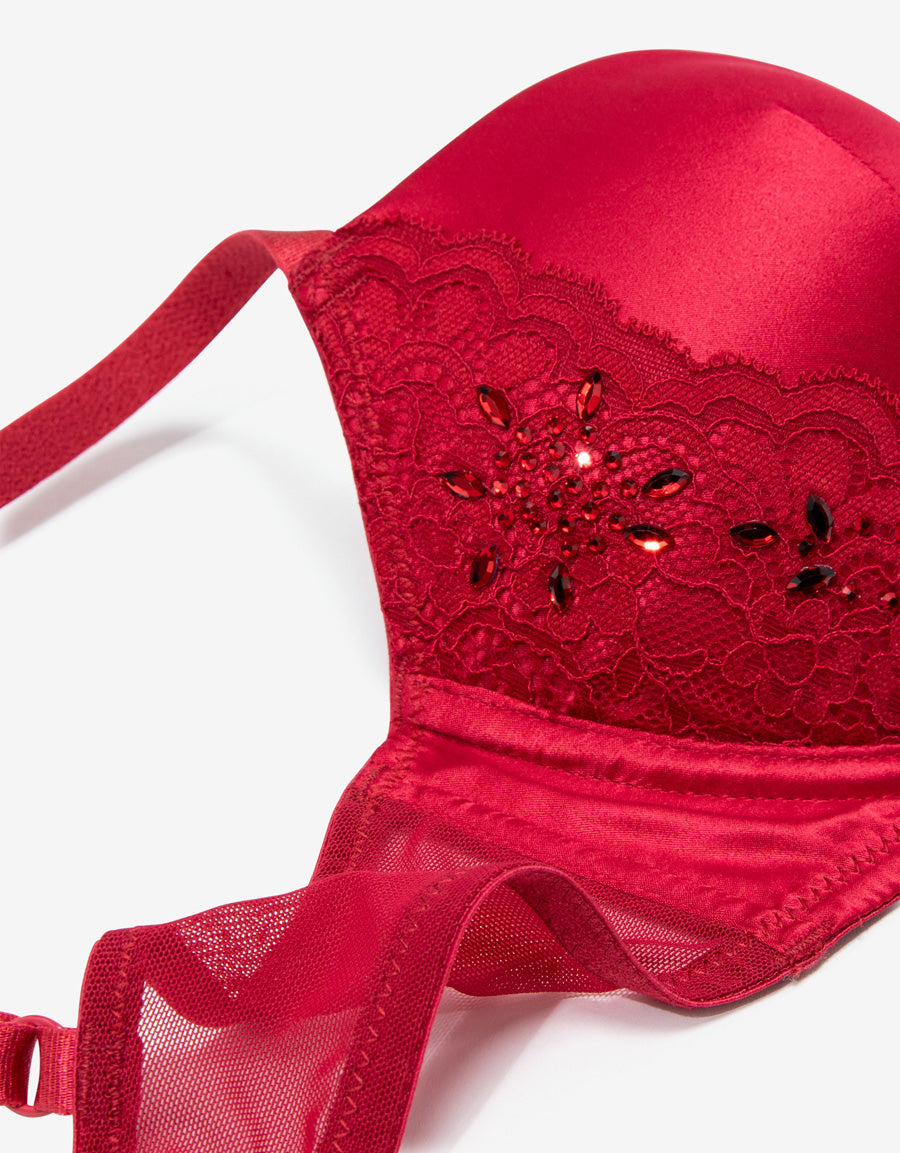 Sparkle Lace-Trim Satin Balconette Bra