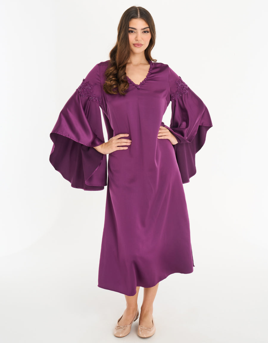 Satin Long Dress in Dark Purple