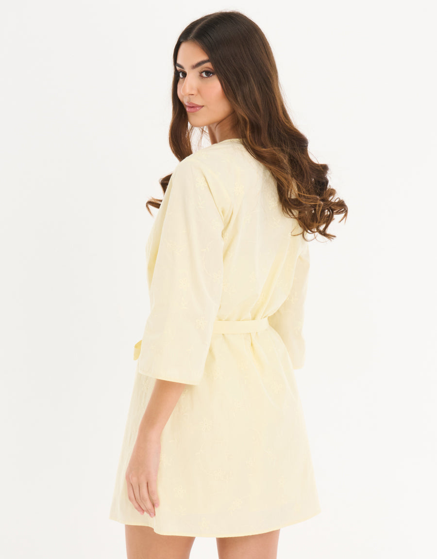 Cotton Short Robe in Light Yellow