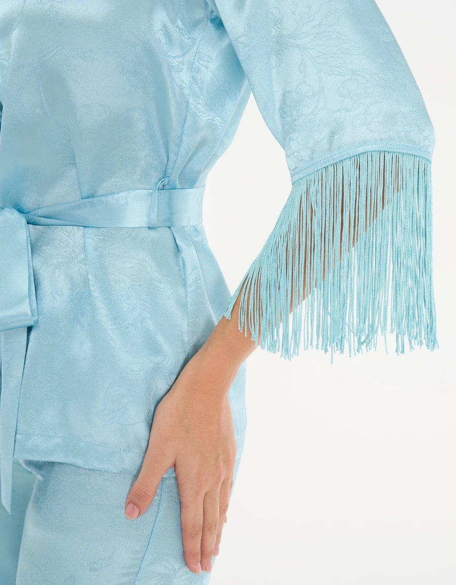 Fringe-Trim Jacquard Satin Pajama Set