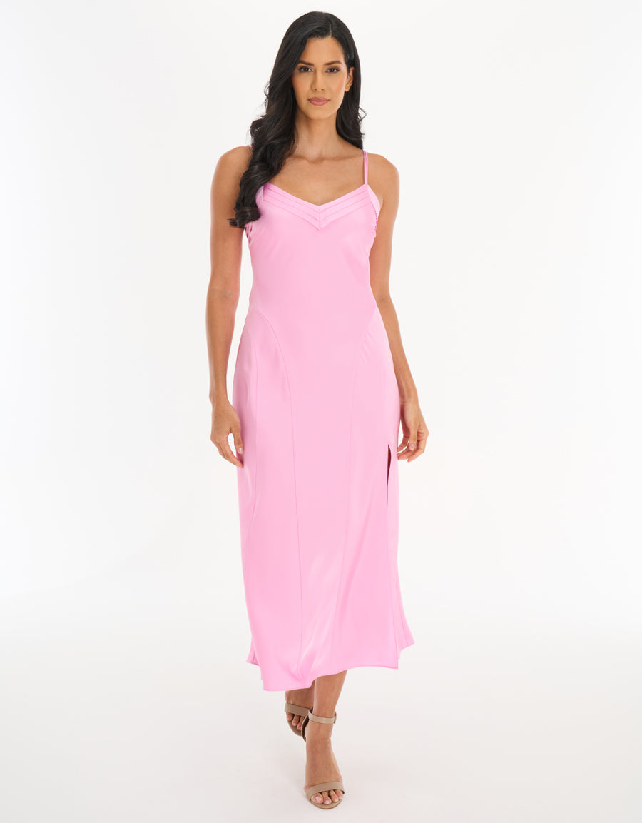 Satin Long Nightdress in Pink