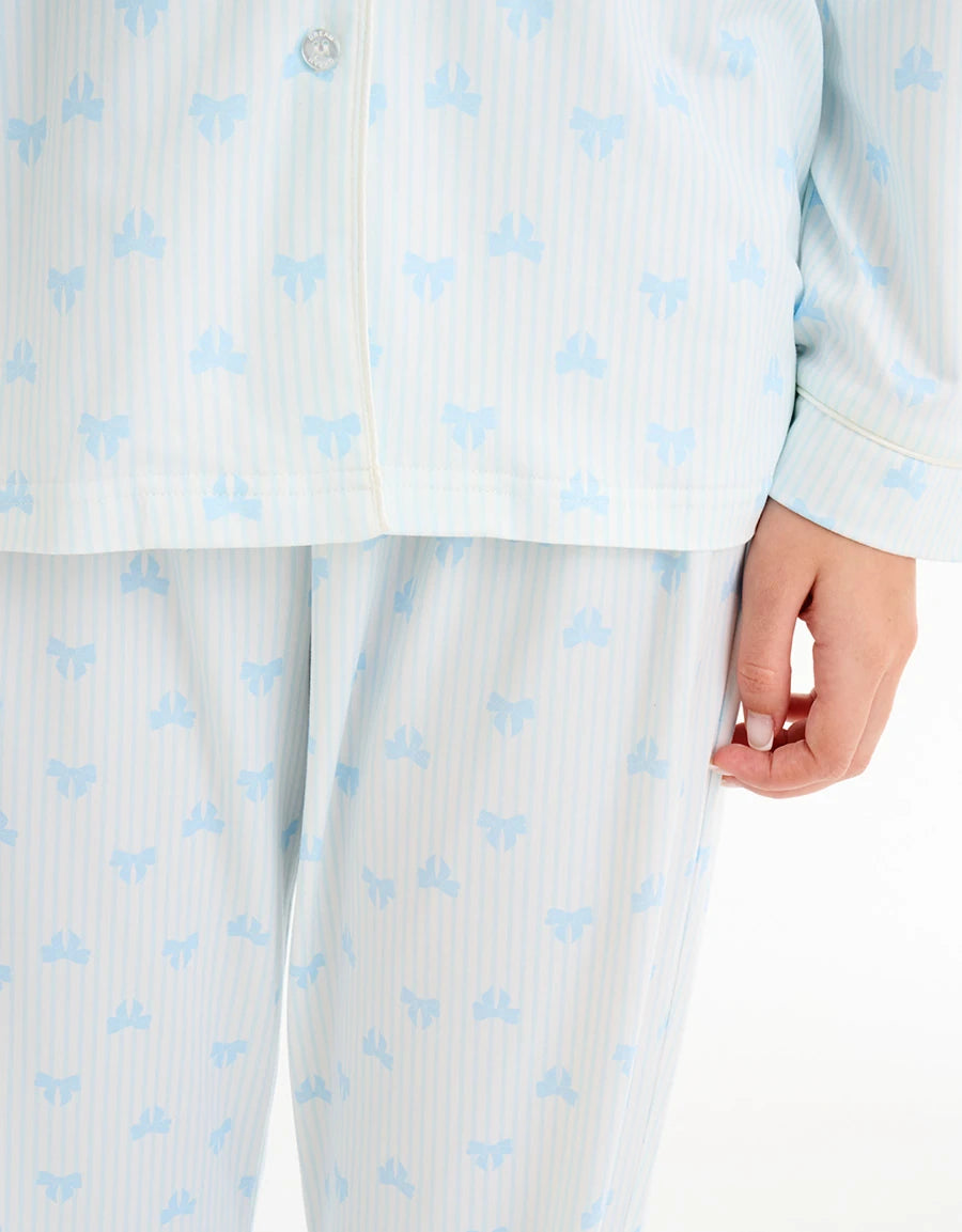 Ribbon-Trim Print Pajama Set