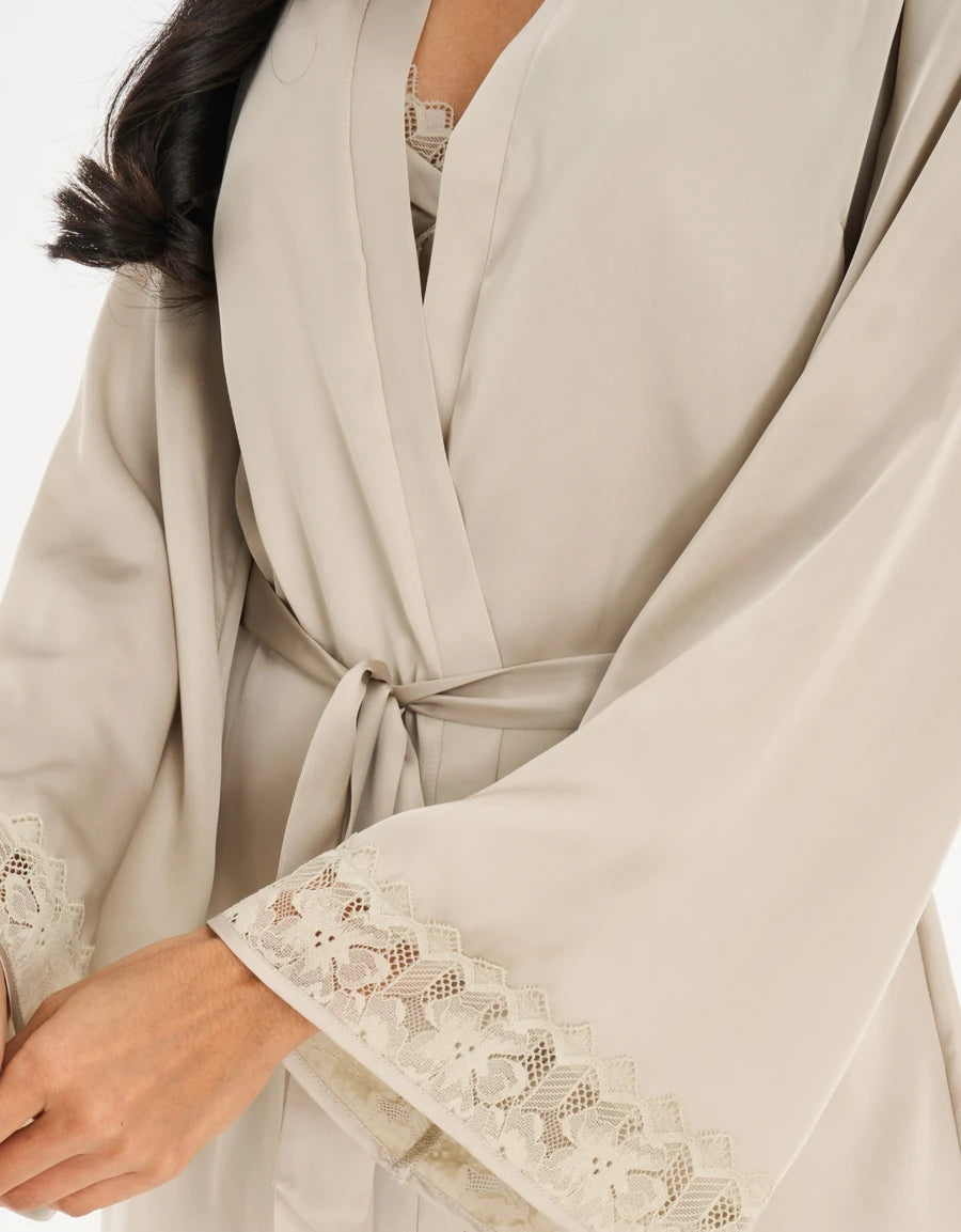 Lace-Trim Satin Short Robe