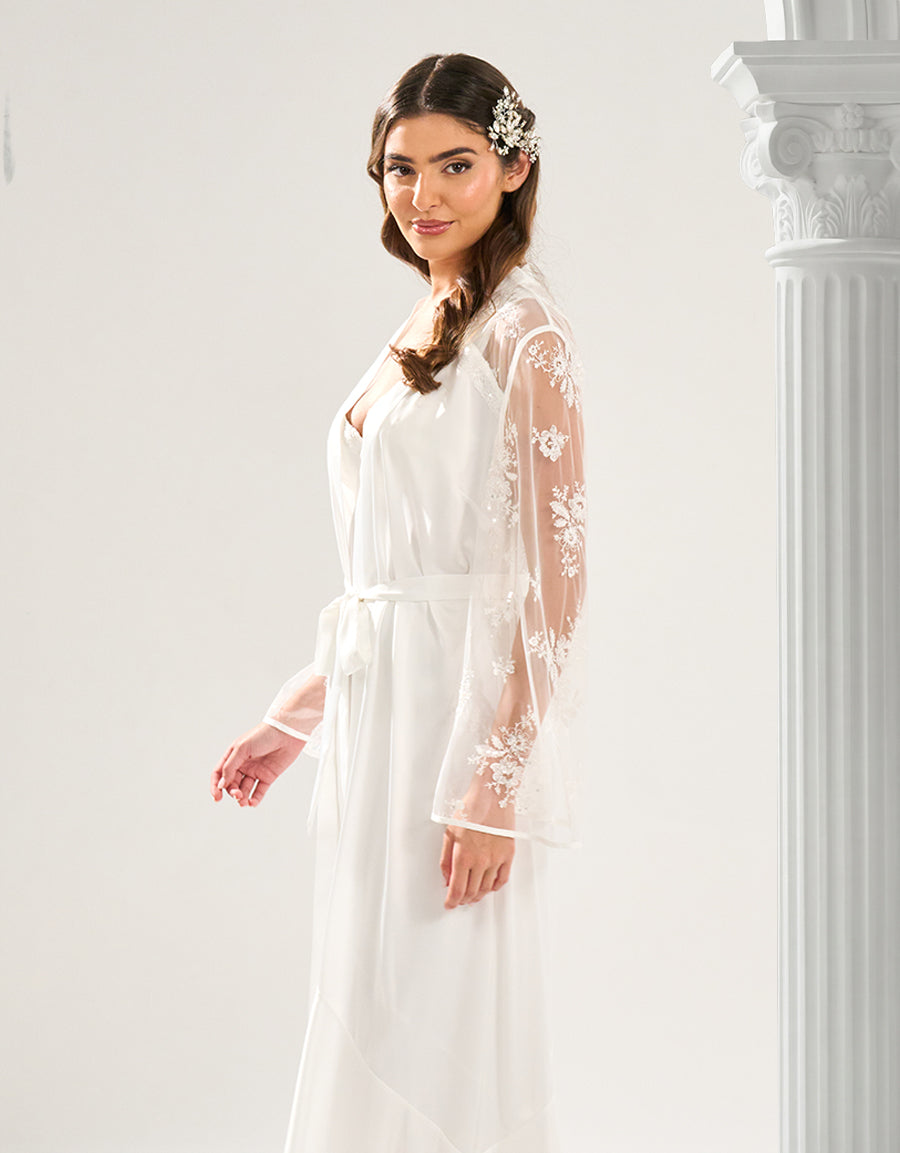 Satin Long Robe in Ivory