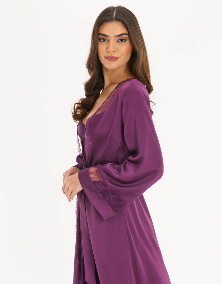 Satin Long Robe in Dark Purple