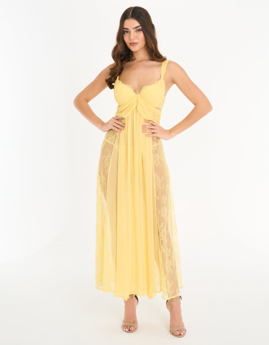 Chiffon Long Nightdress in Yellow