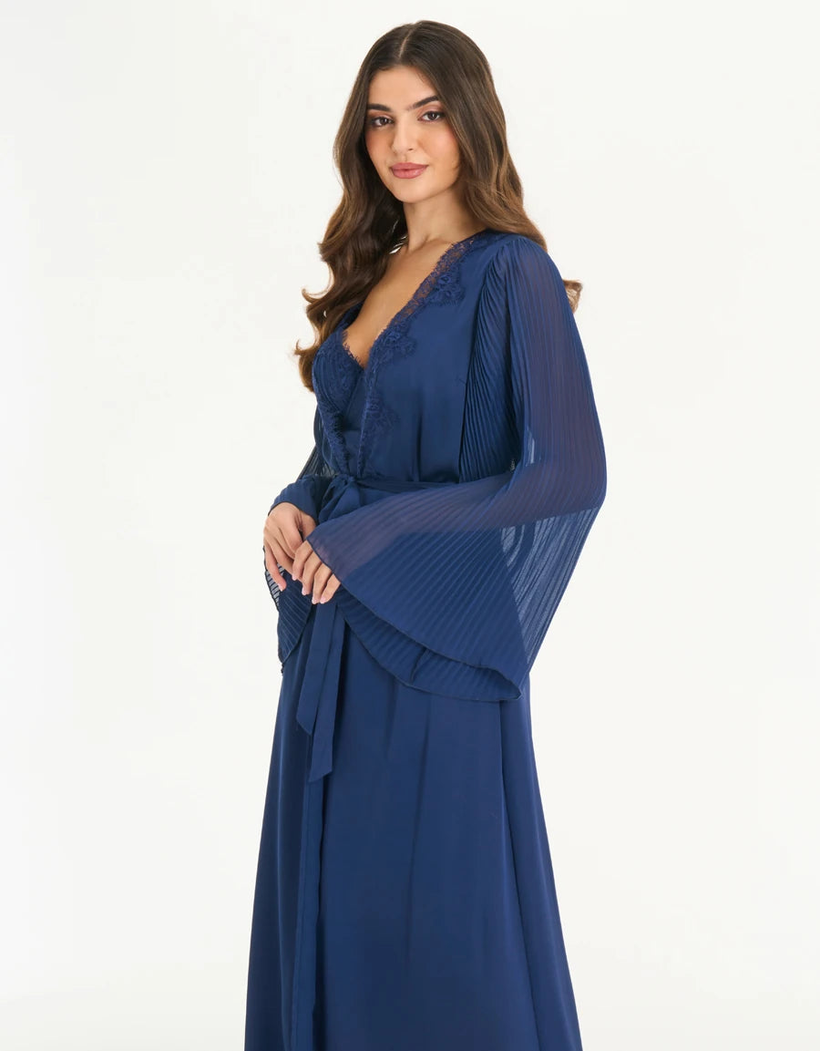 Lace-Trim Satin Long Robe