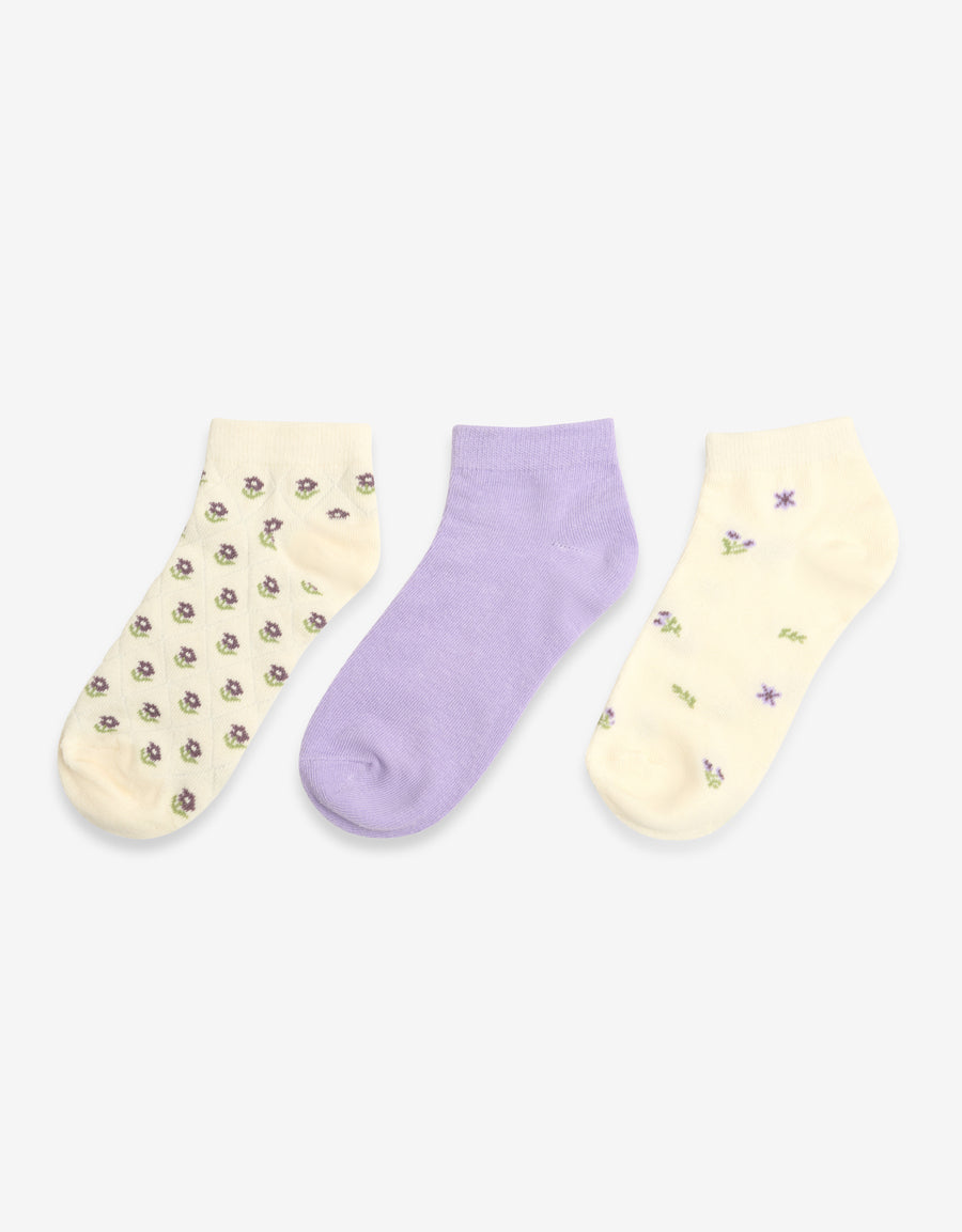 3-Pack Liners Cotton Ankle Socks in Lilac