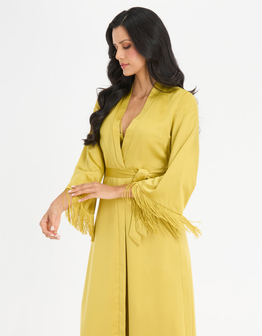 Fringed Satin Long Robe