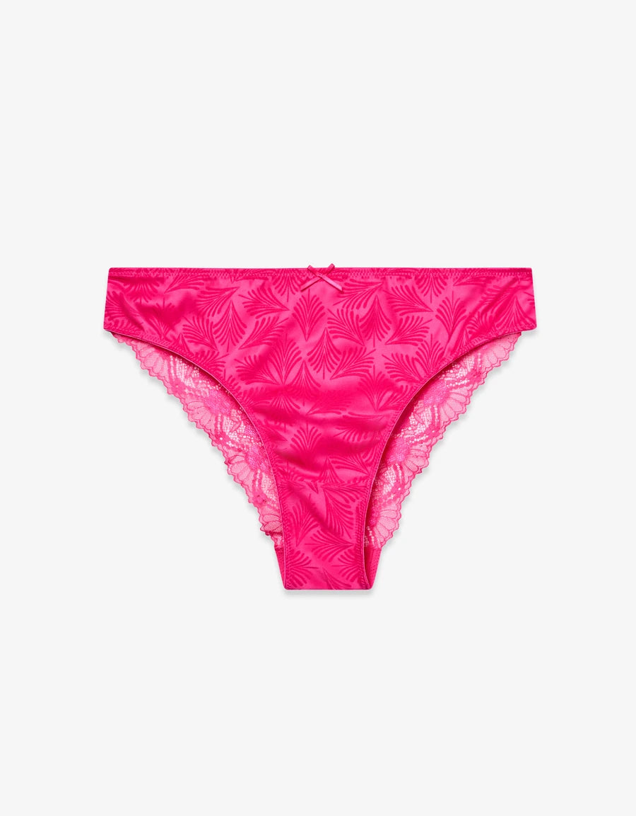 Lace-Trim Jacquard Satin Brazilian Panty