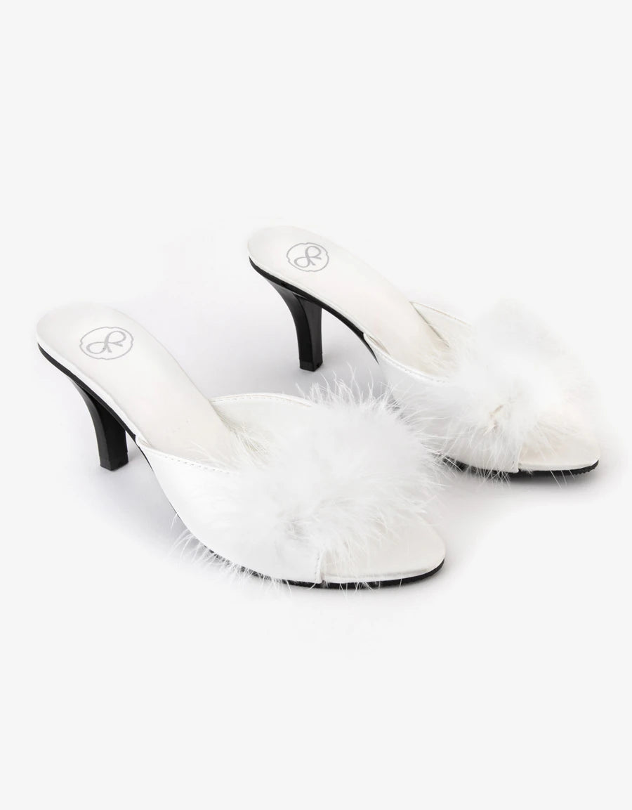 Feather-Trim Open-Toe Heel Slipper