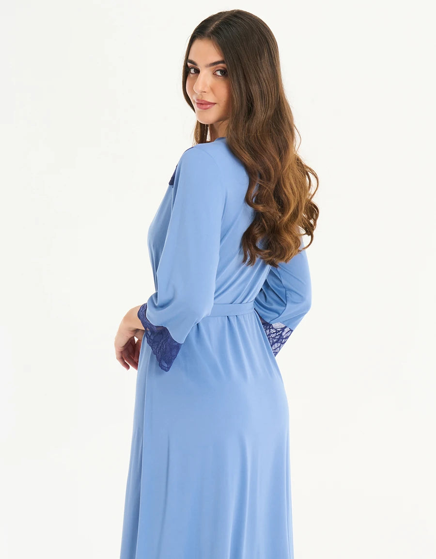 Lace-Trim Floral Print Long Nightdress