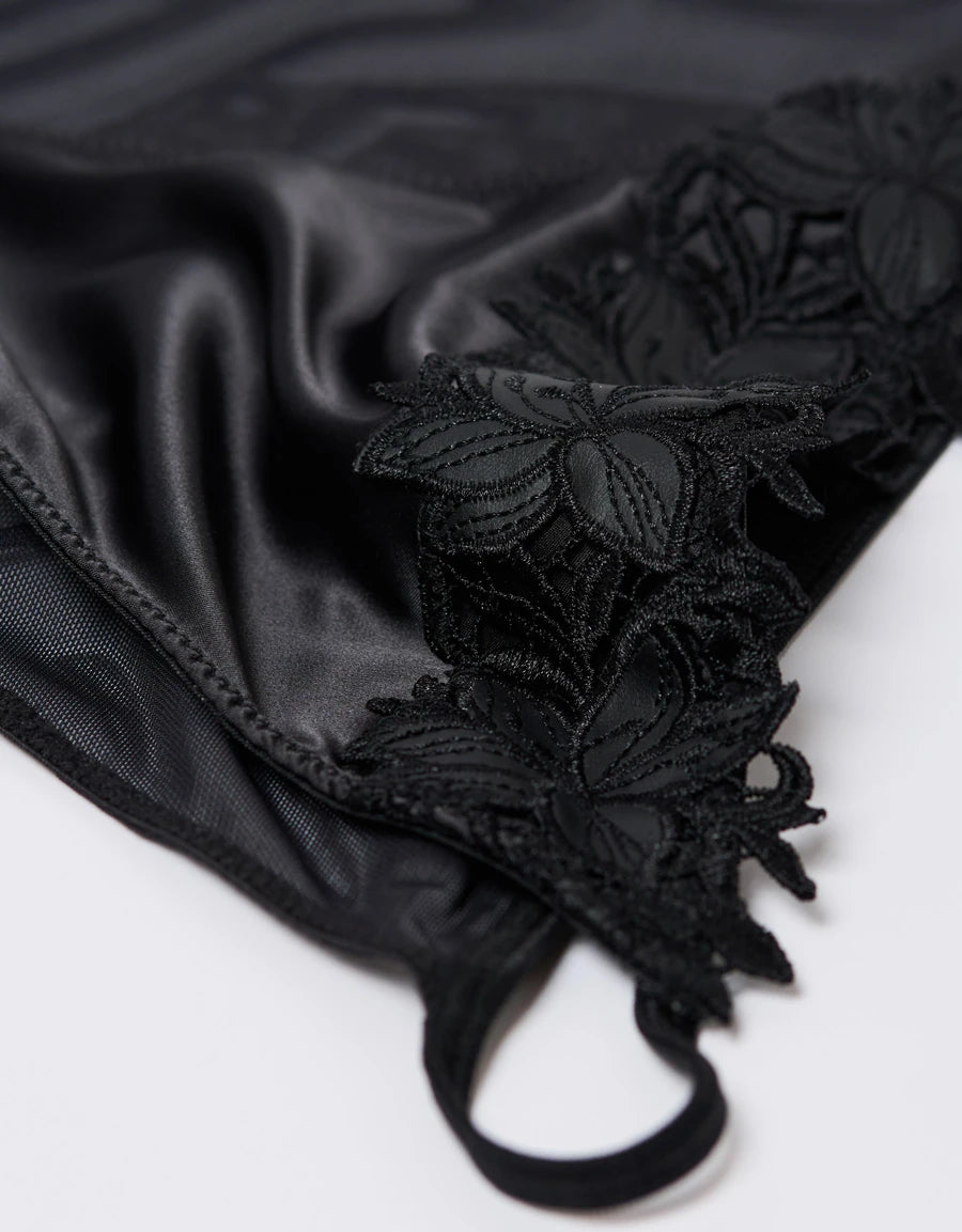 Lace-Trim Satin Tanga Panty