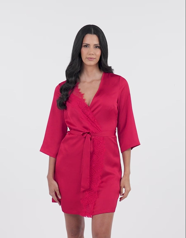 Satin Short Nightdress and Robe in Red