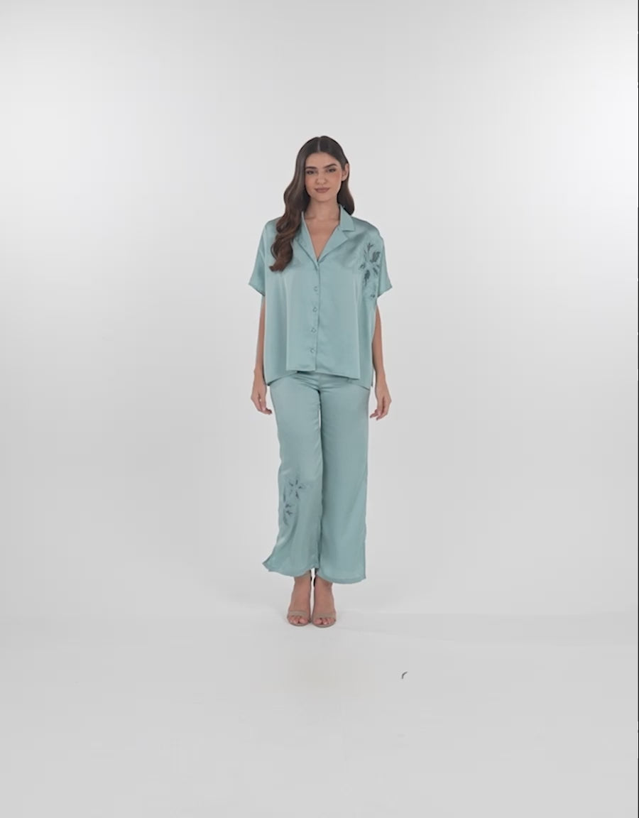 Floral Print Satin Pajama Set