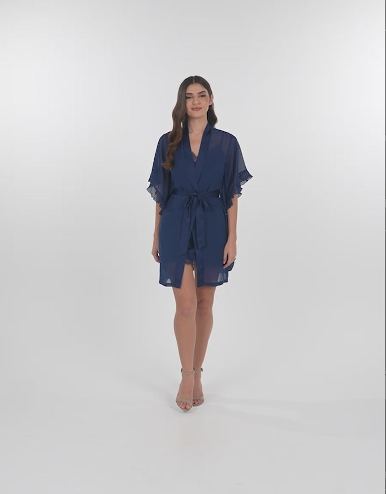 Lace-Trim Satin Short Dress Set