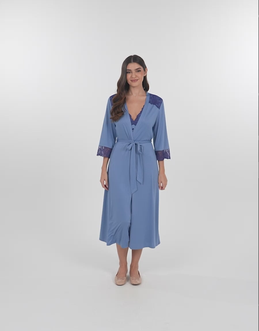 Lace-Trim Floral Print Long Nightdress