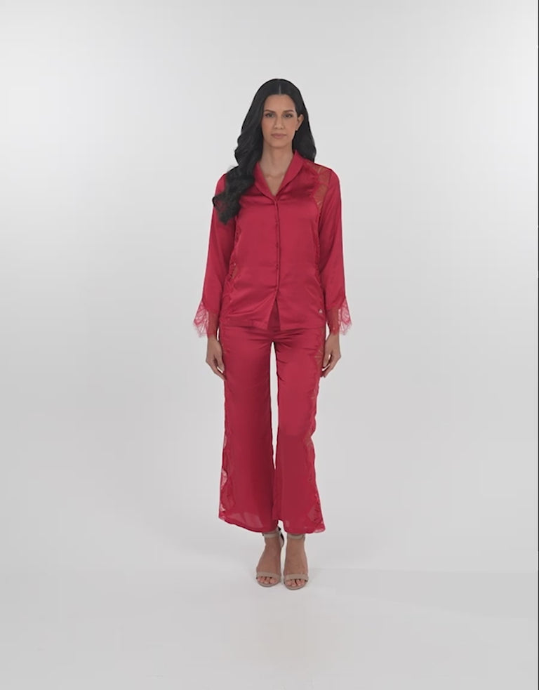 Lace-Trim Satin Pajama Set