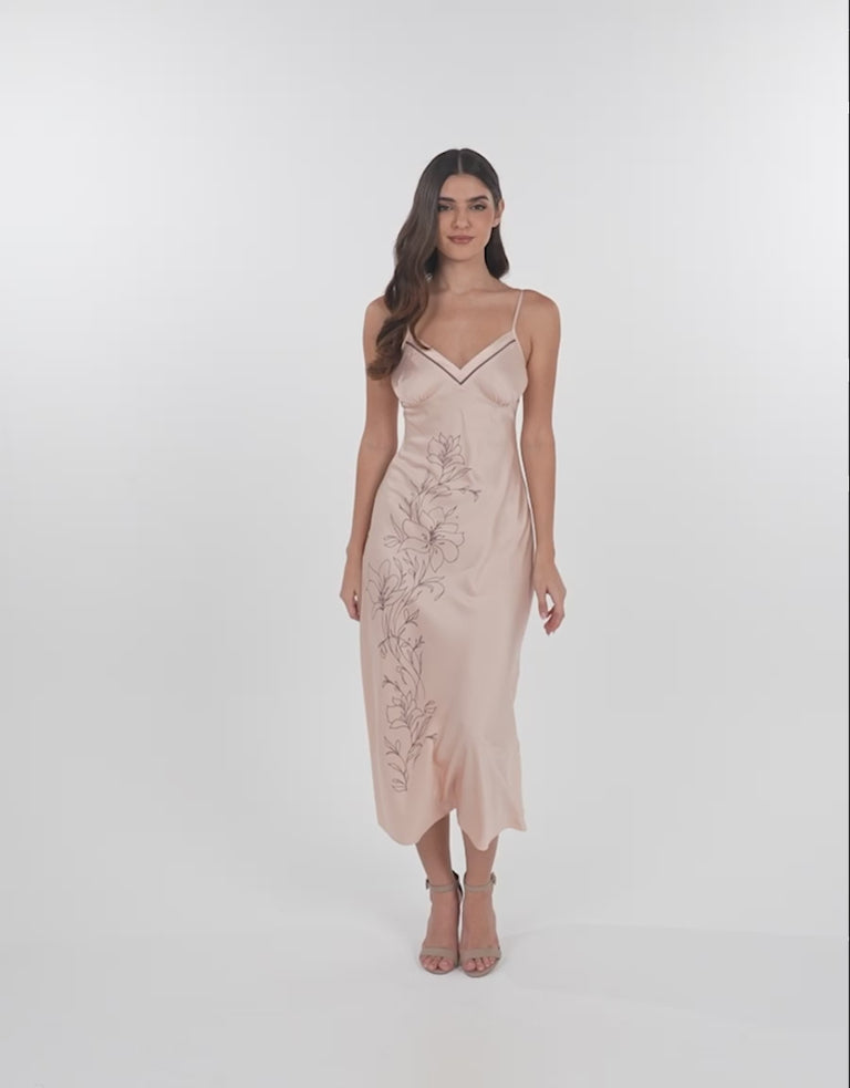 Floral Print Satin Long Nightdress