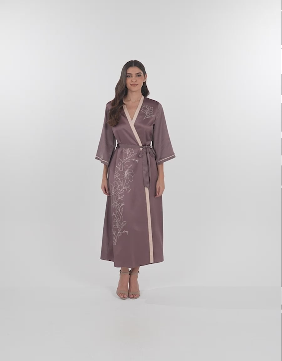 Floral Print Satin Long Robe