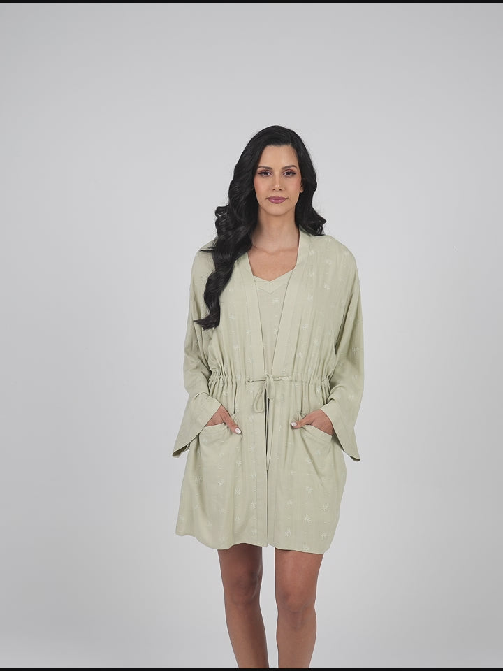 Embroidered Short Dress and Robe Set