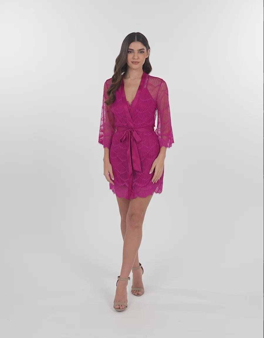 Lace-Trim Satin Short Dress Set