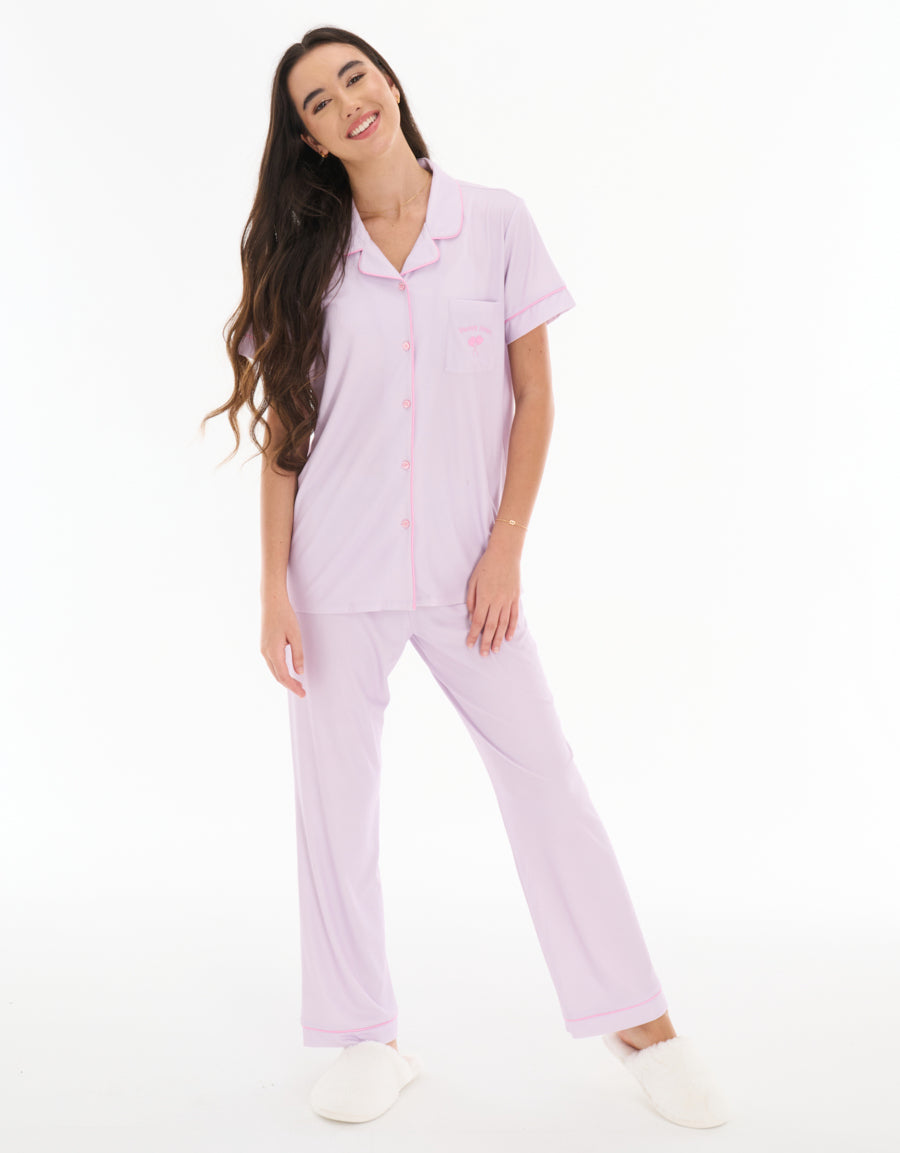Short-Sleeve Shirt with Pants Pajama Set in Dark Purple