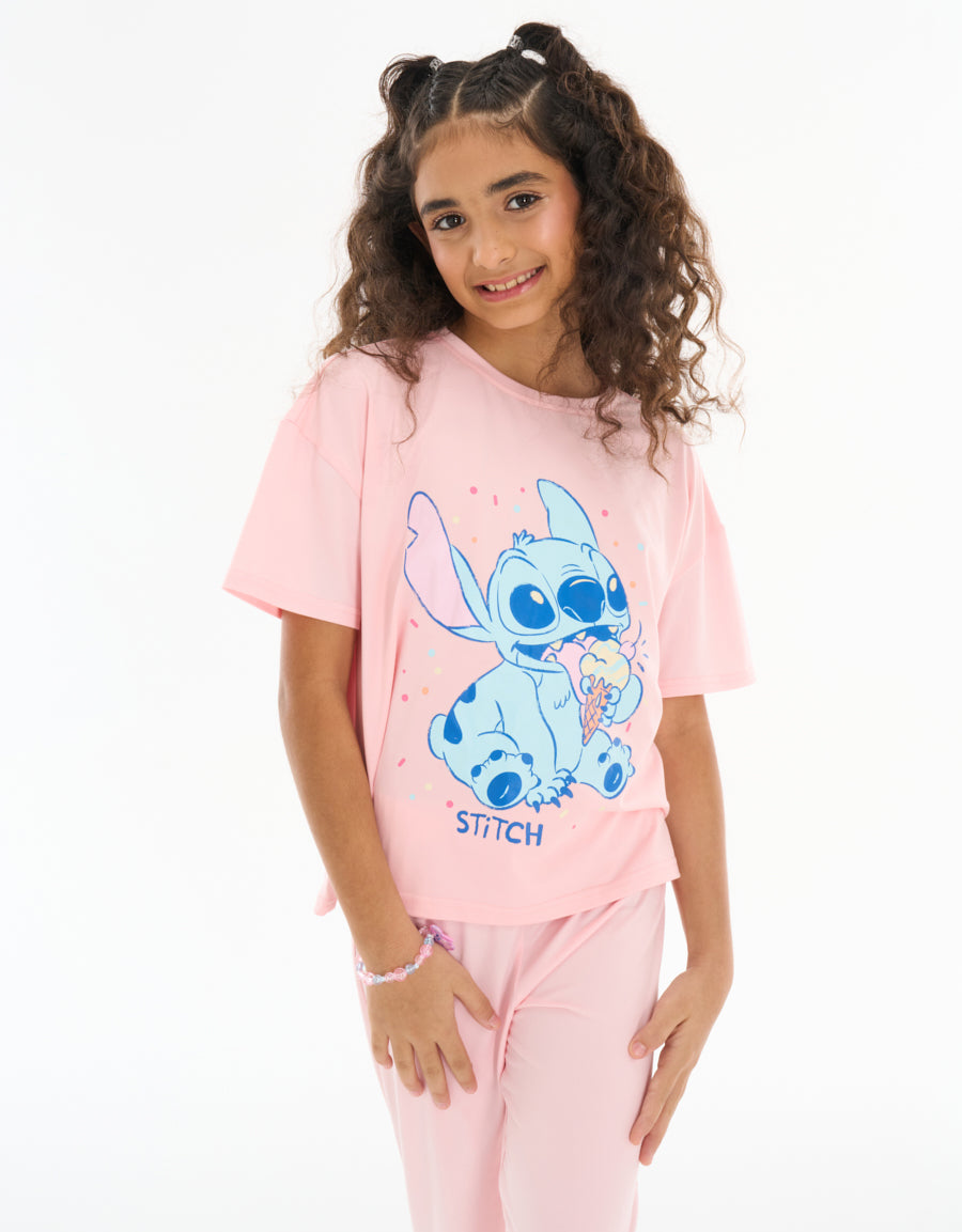 Short Sleeve Tee and Pants Pajama Set in Pink