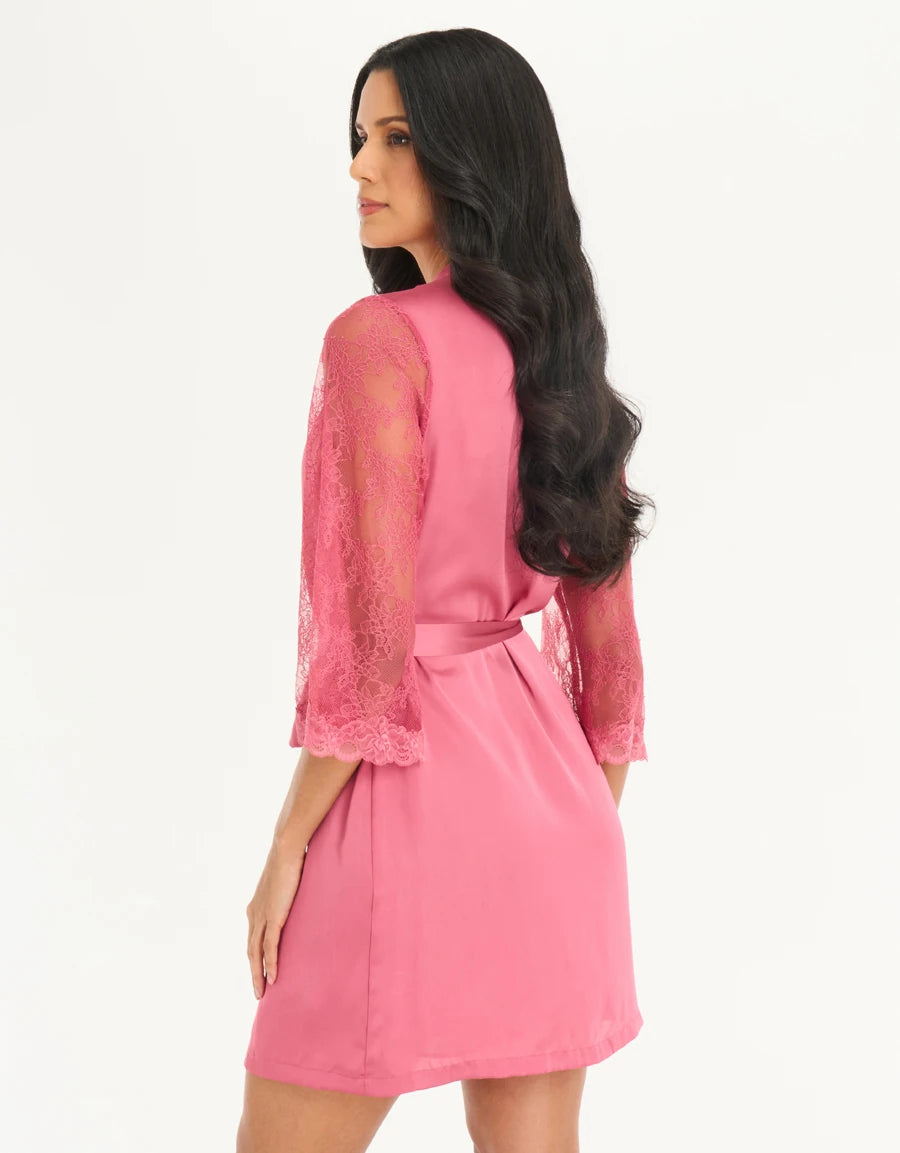 Lace-Trim Satin Short Dress Set