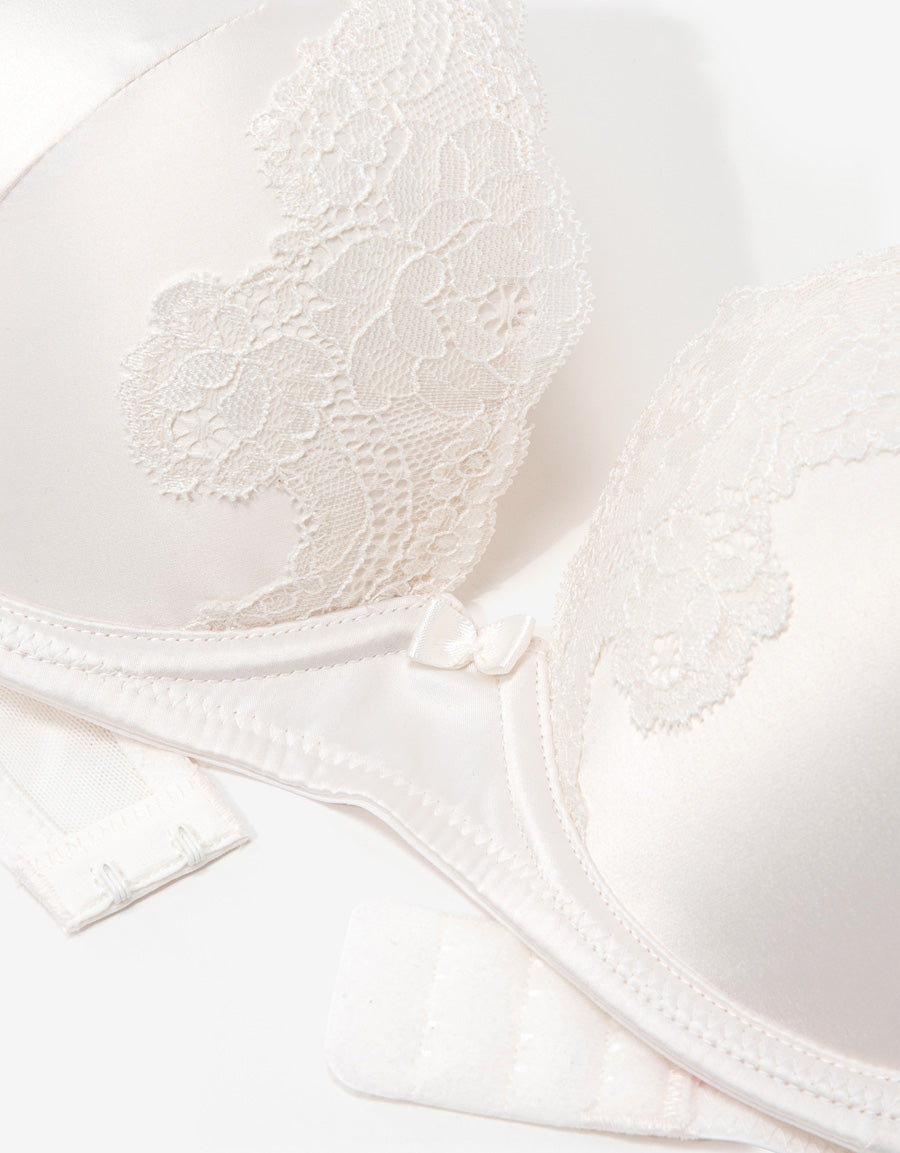Lace-Trim Satin Plunge Bra