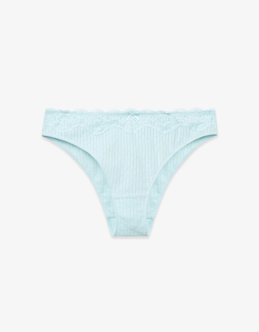 Lace-Trim Pointelle Cotton Brazilian Panty