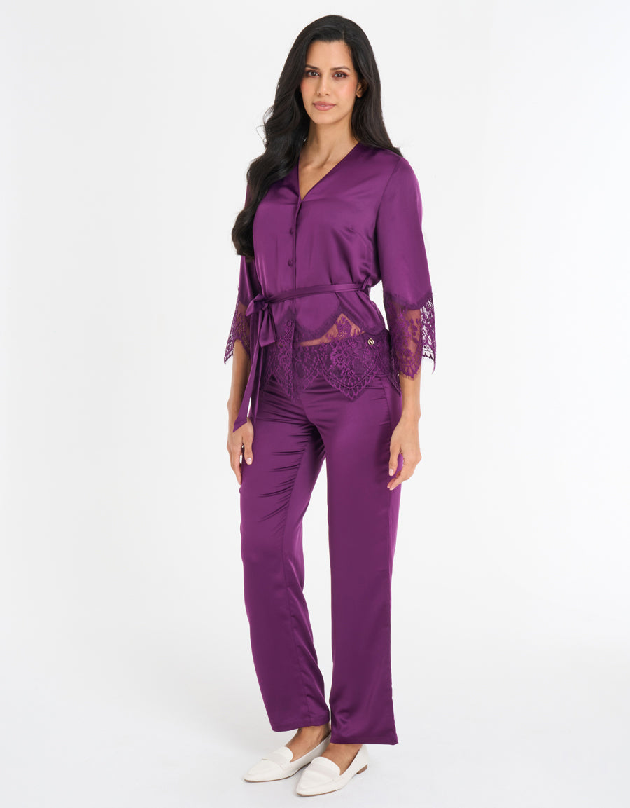 Lace-Trim Satin Pajama Set