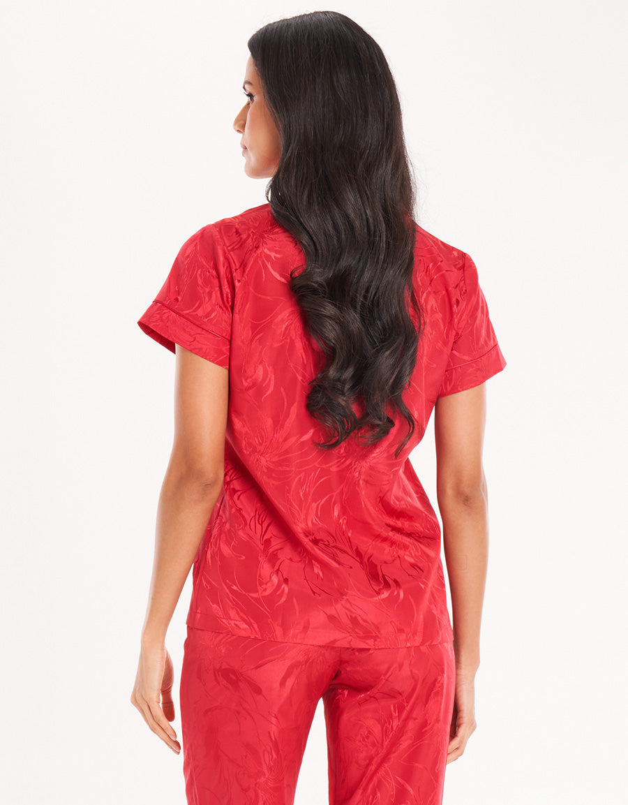 Red Short-Sleeve Long Pajama Set