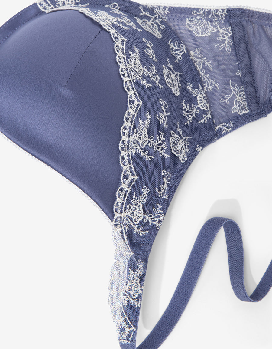 Embroidered Satin Plunge Bra