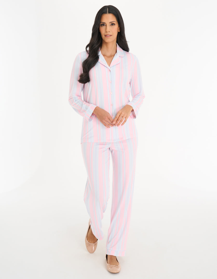 Long-Sleeve Shirt with Pants Pajama Set in White