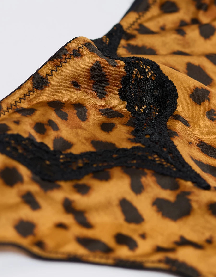Lace-Trim Leopard Print Thong Panty