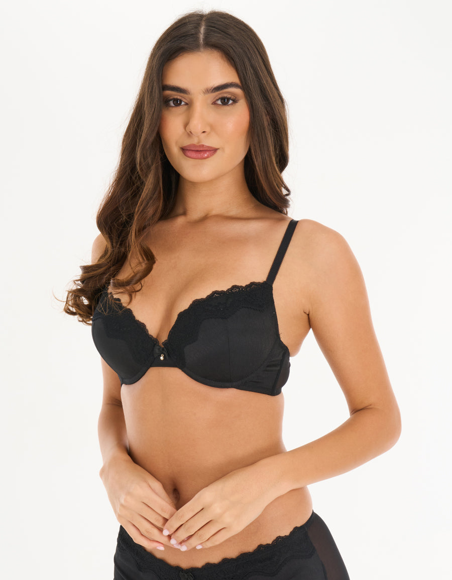 Satin Push Up Bra in Black