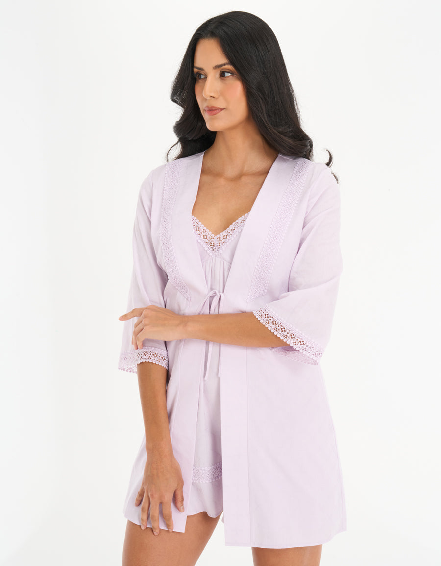 Cotton Short Robe in Light Purple