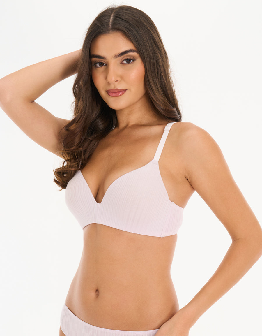 Ribbed Push Up Bra in Dusky Purple