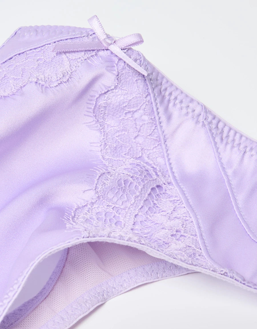 Lace-Trim Satin Thong Panty