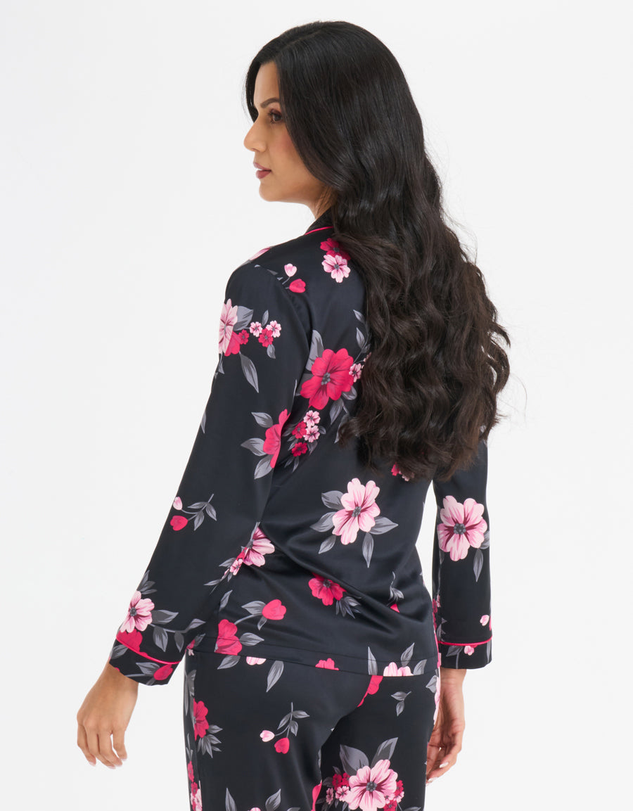 Floral Print Satin Pajama Set