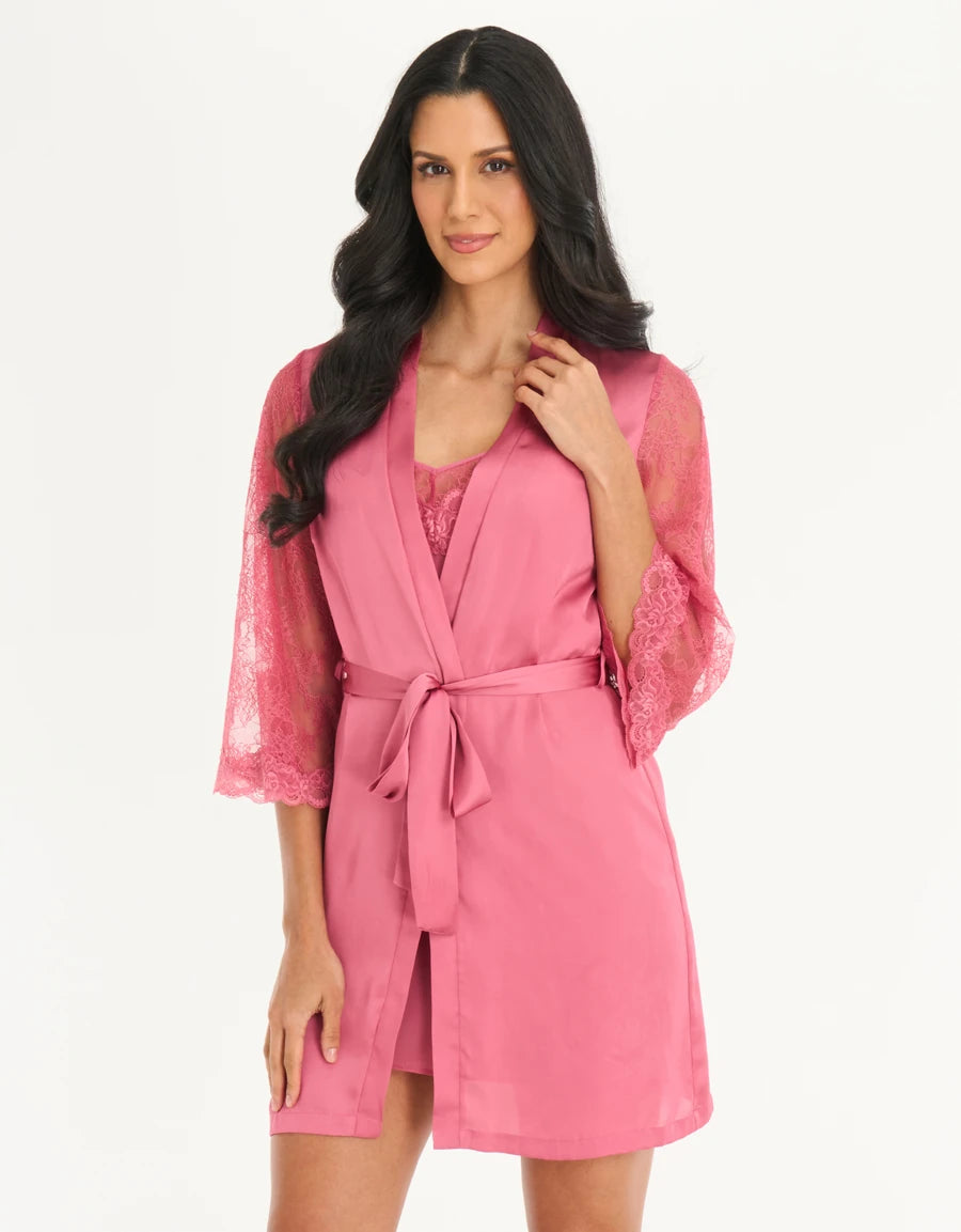 Lace-Trim Satin Short Dress Set