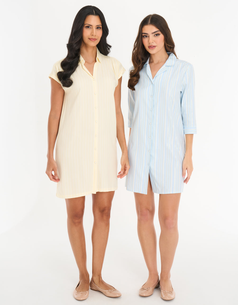 2-Pack Sleep Shirt Short Nightdresses in Light Blue